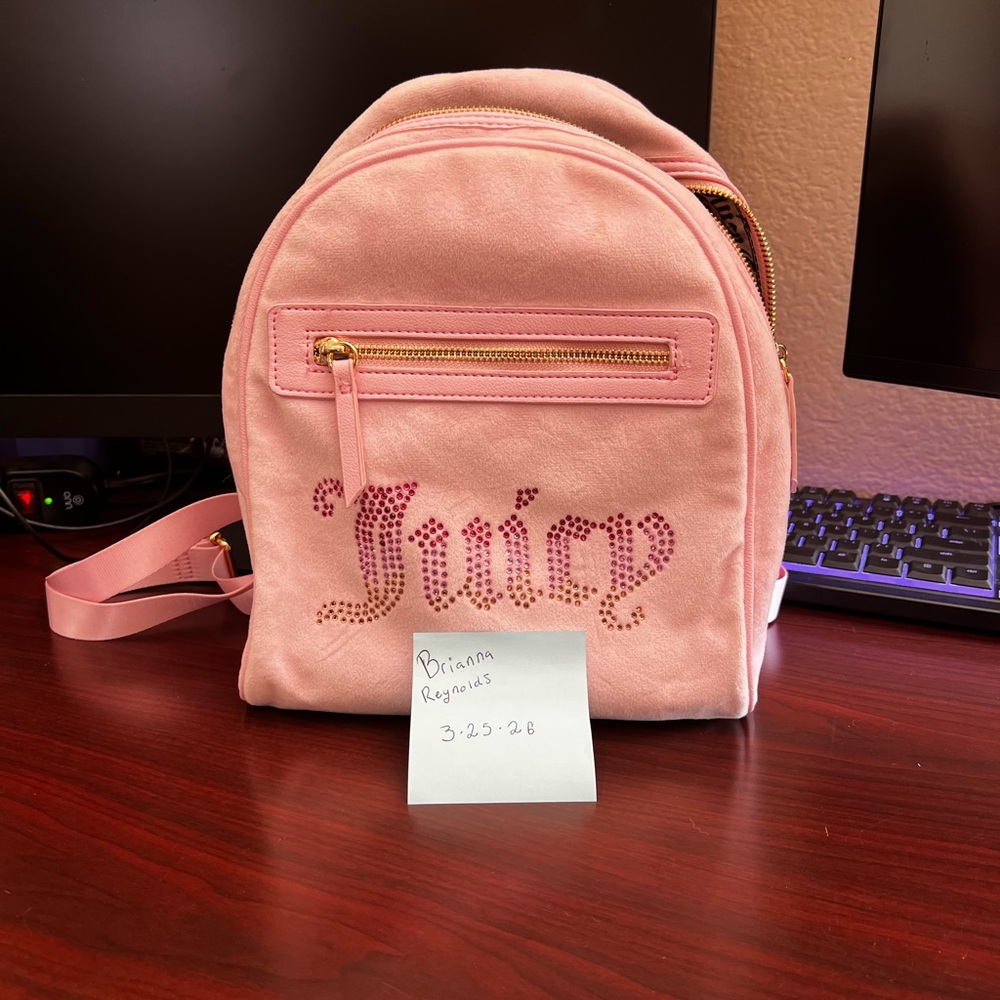 Juicy Couture Blush Pink Mini Backpack with Rhinestone Logo